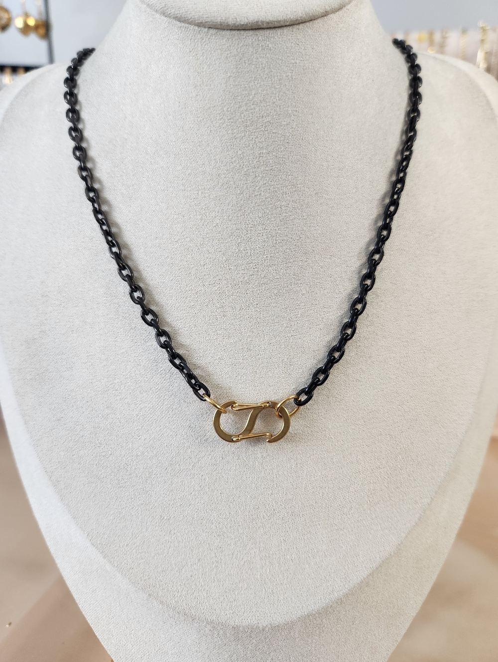 Black Carabiner Charm Necklace